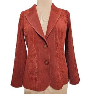 Flair Rust Textured Button Front Blazer Jacket Small Stretchy Retro